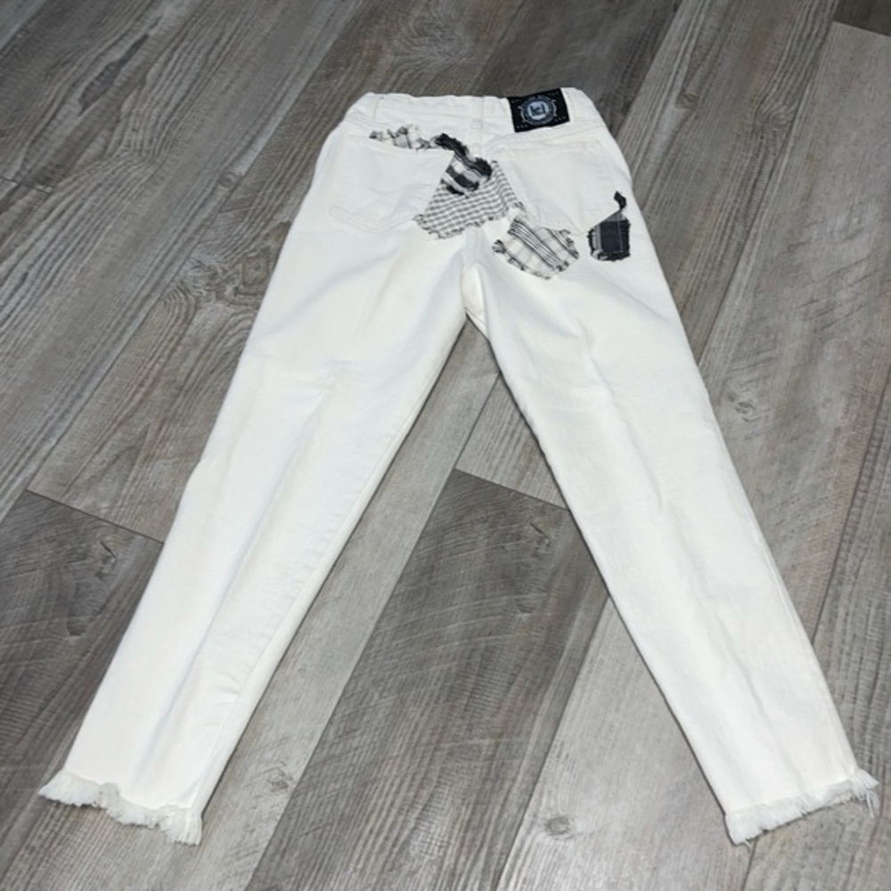 Vintage LEI white high waisted plaid patchwork patch jeans 80s 90s